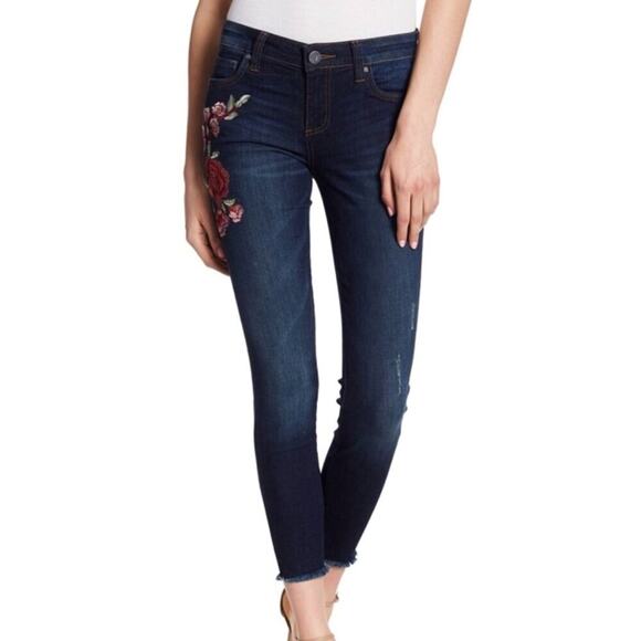 Kut from the Kloth Connie Ankle Skinny jeans embroidered floral pattern - Picture 1 of 11